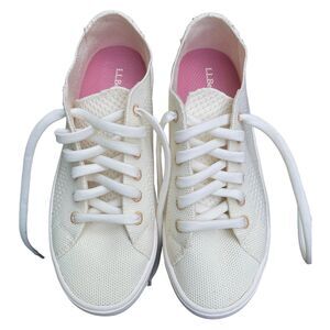 L.L.Bean Eco Bay cream rose gold Women's Sz 6 Knit Lace-up Sneakers Tennis Shoes